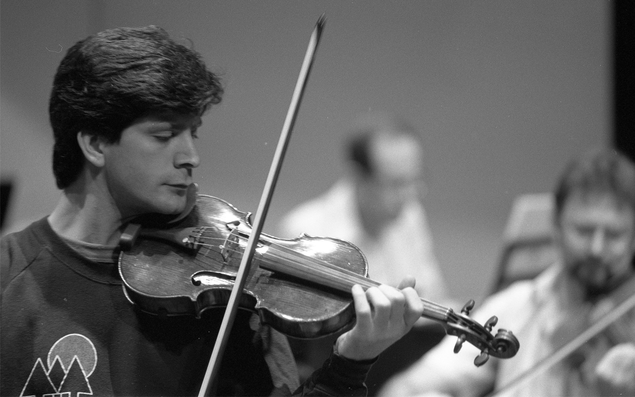 Young violinist Barry Shiffman rehearsing at Banff Centre. 