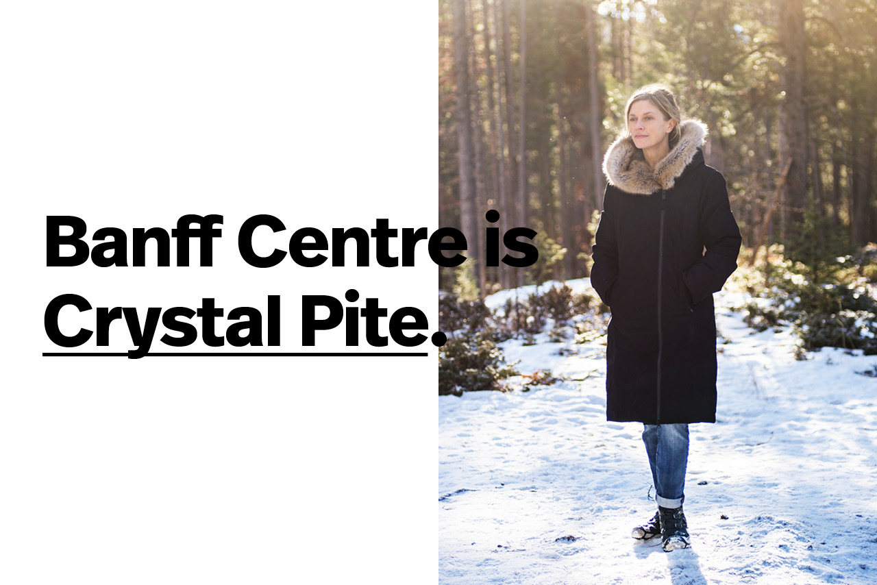 Artist profile header featuring Crystal Pite with text overlap. 