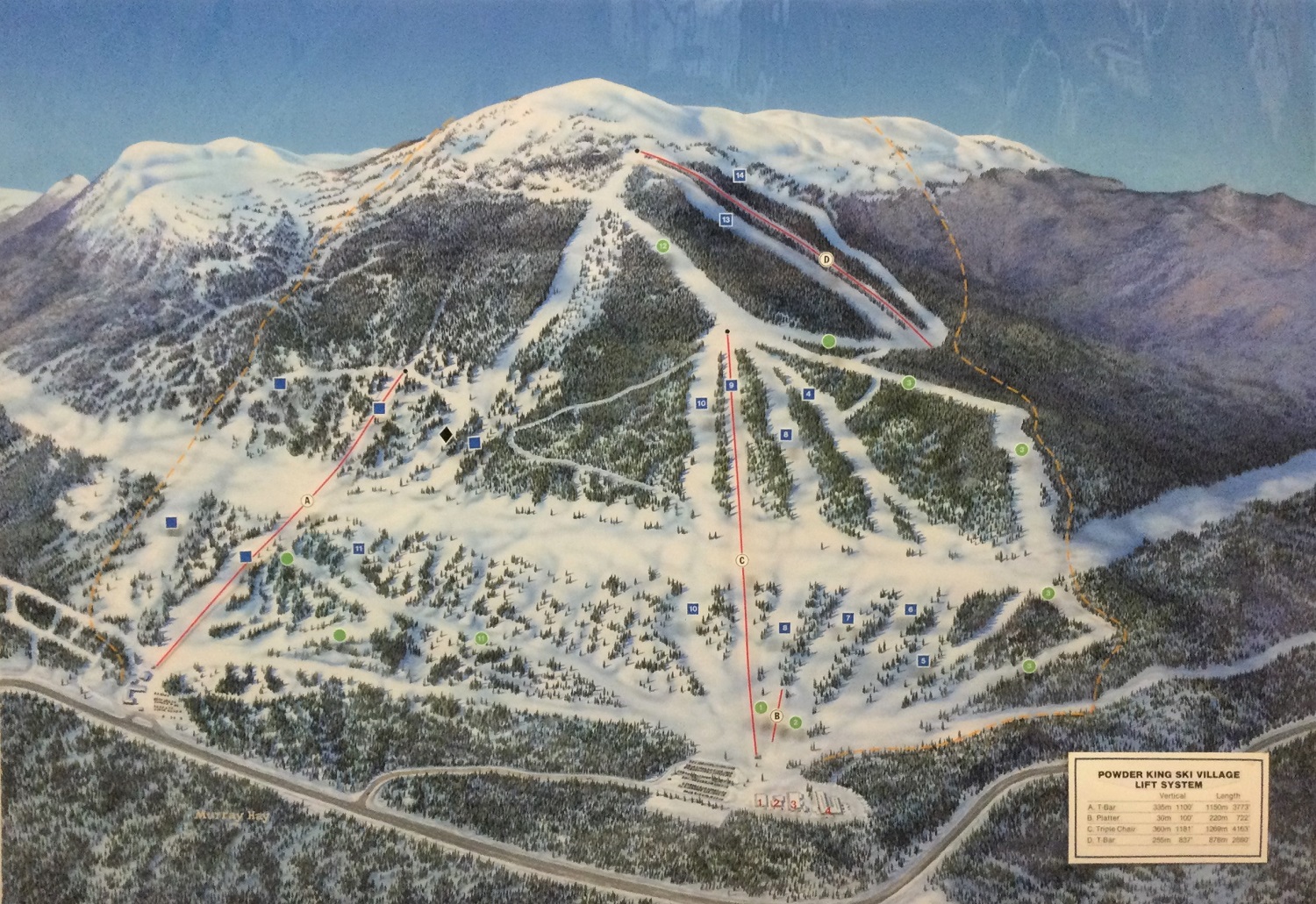 Murray Hay (1931-2015), Azu Powder King, BC (rare, unique), 1980, piste map, with overlay, acrylic on foam board with ov