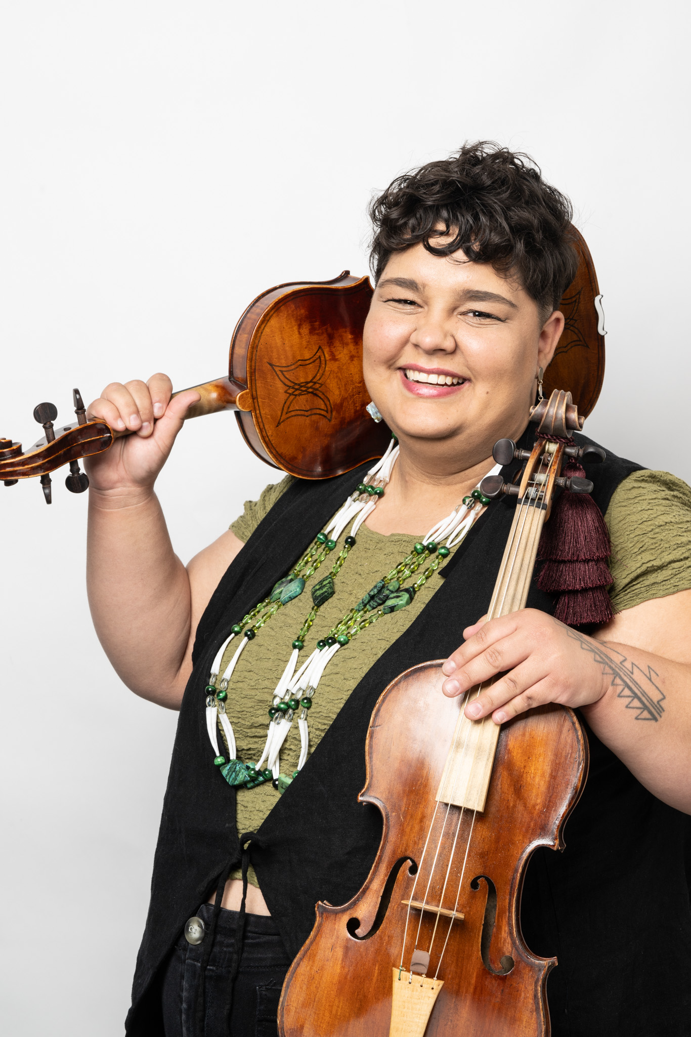 Violinist with two violins