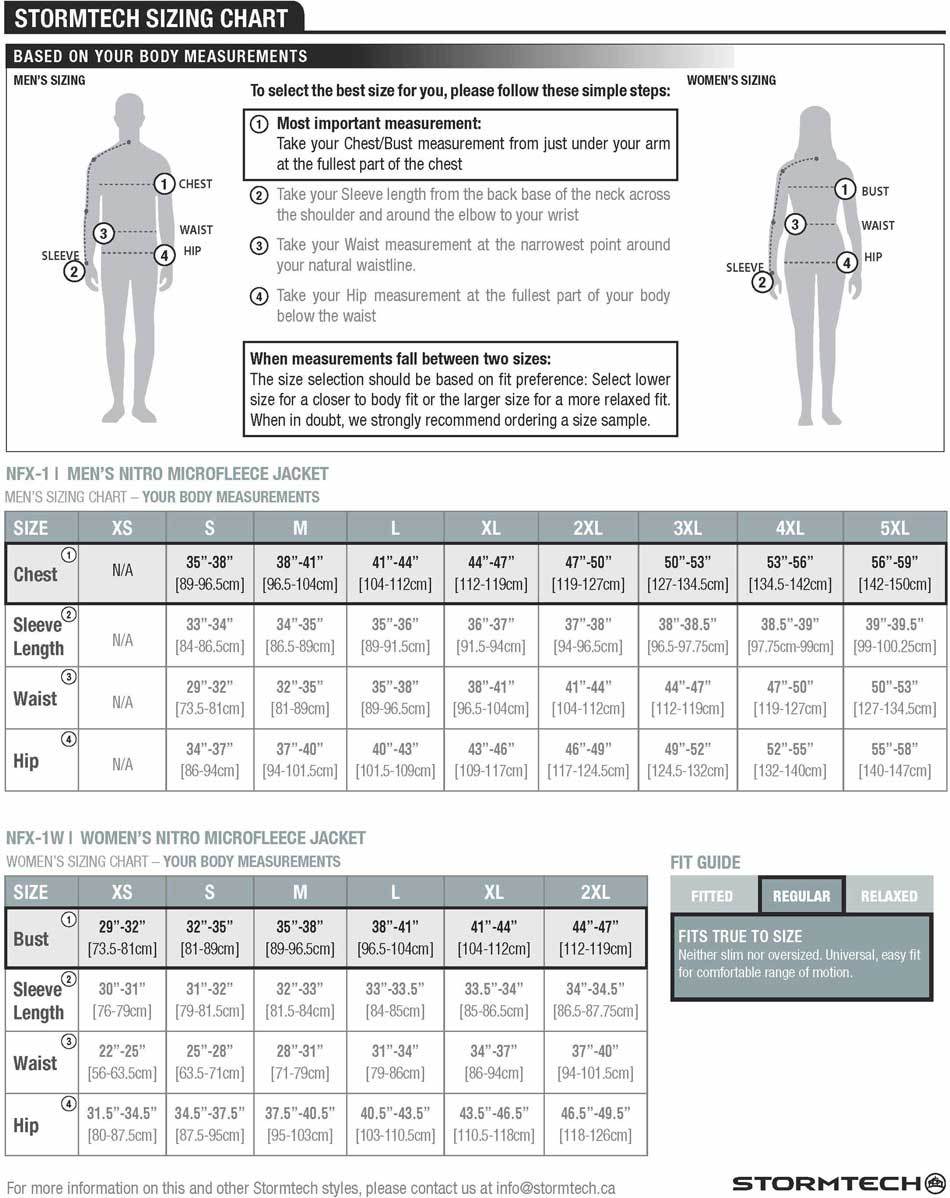 BISQC 2019 Fleece Jacket Size Chart