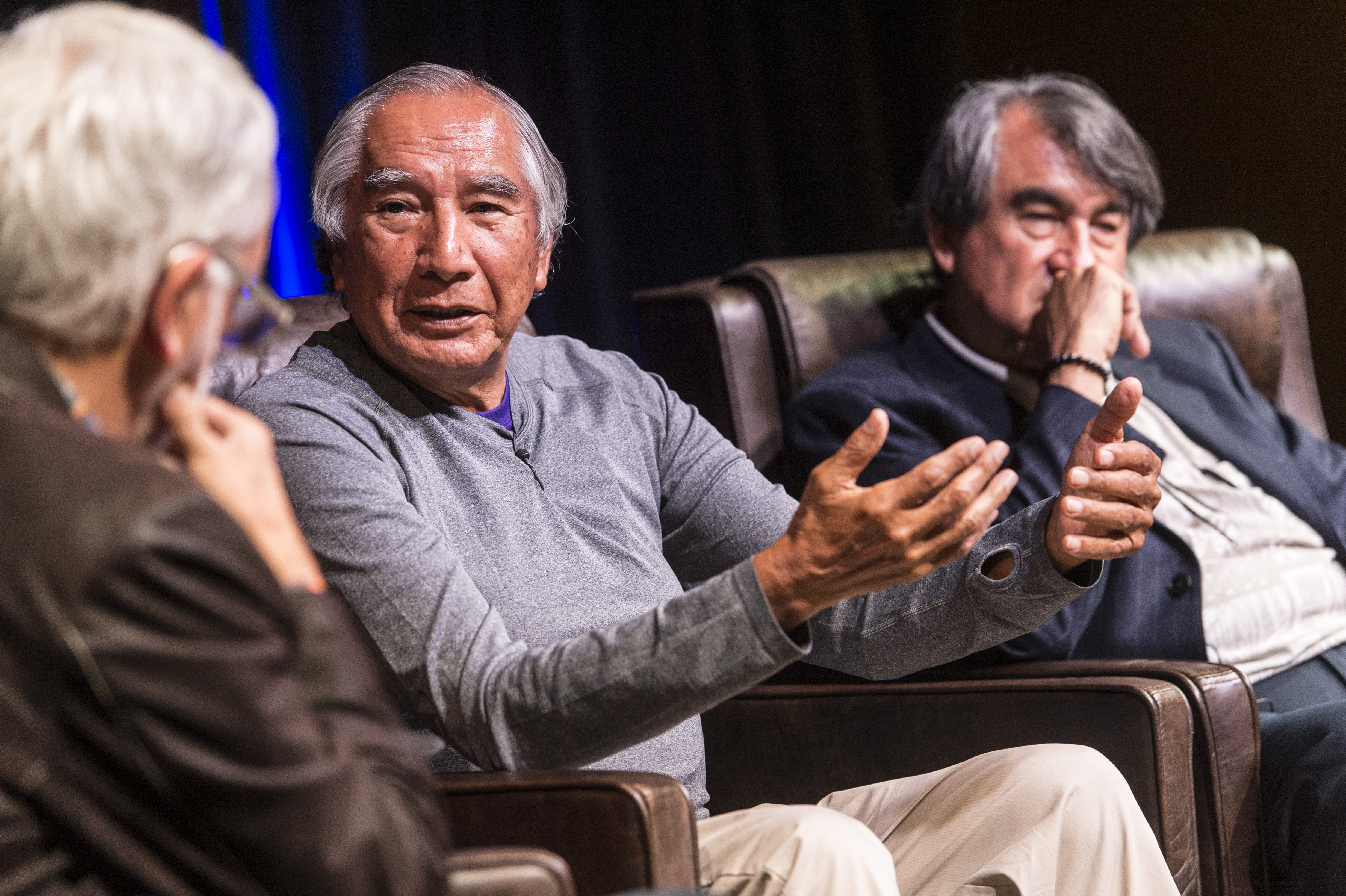 Leroy Little Bear during panel discussion with Jay Ingram. 