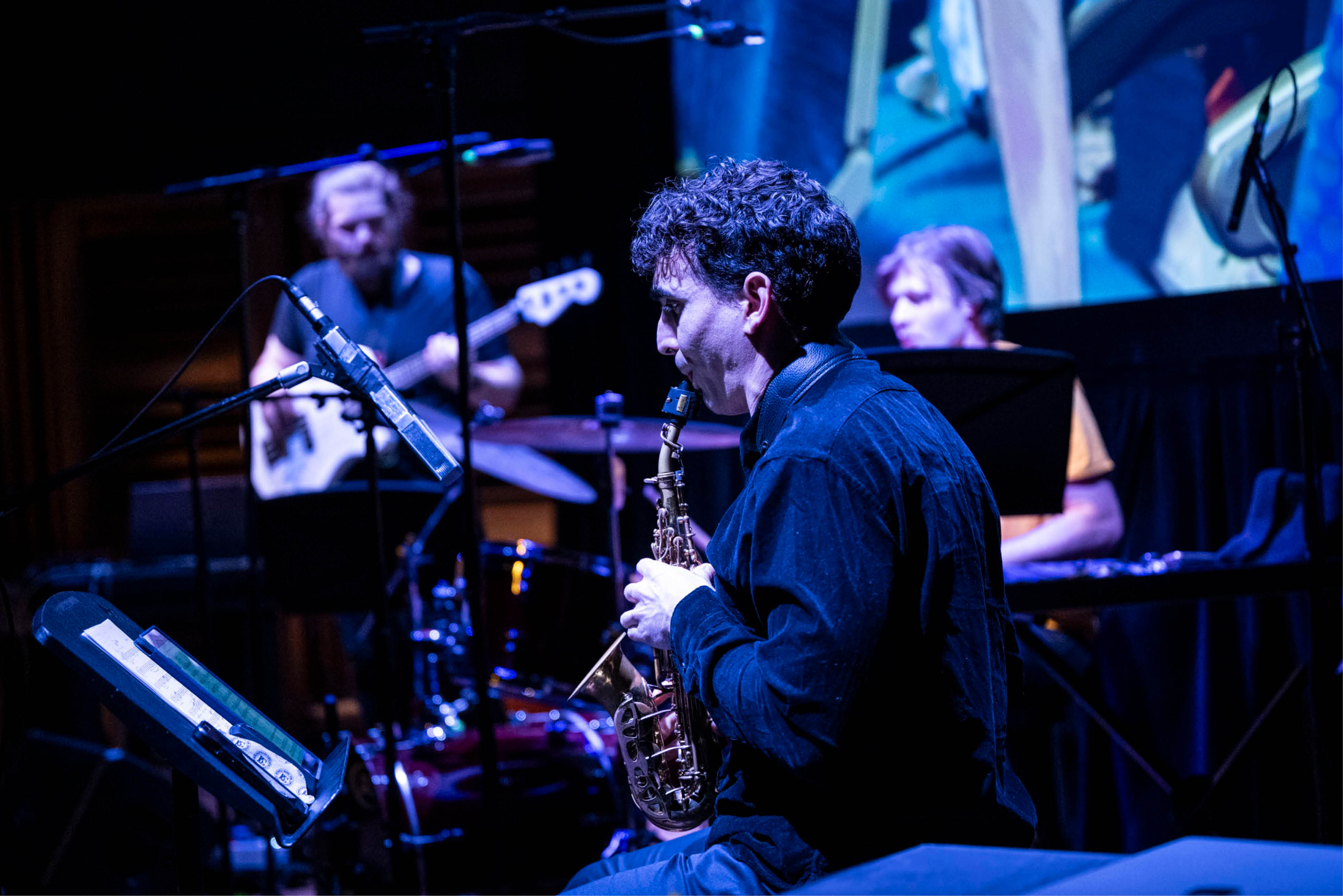 Jazz musicians performing on a stage