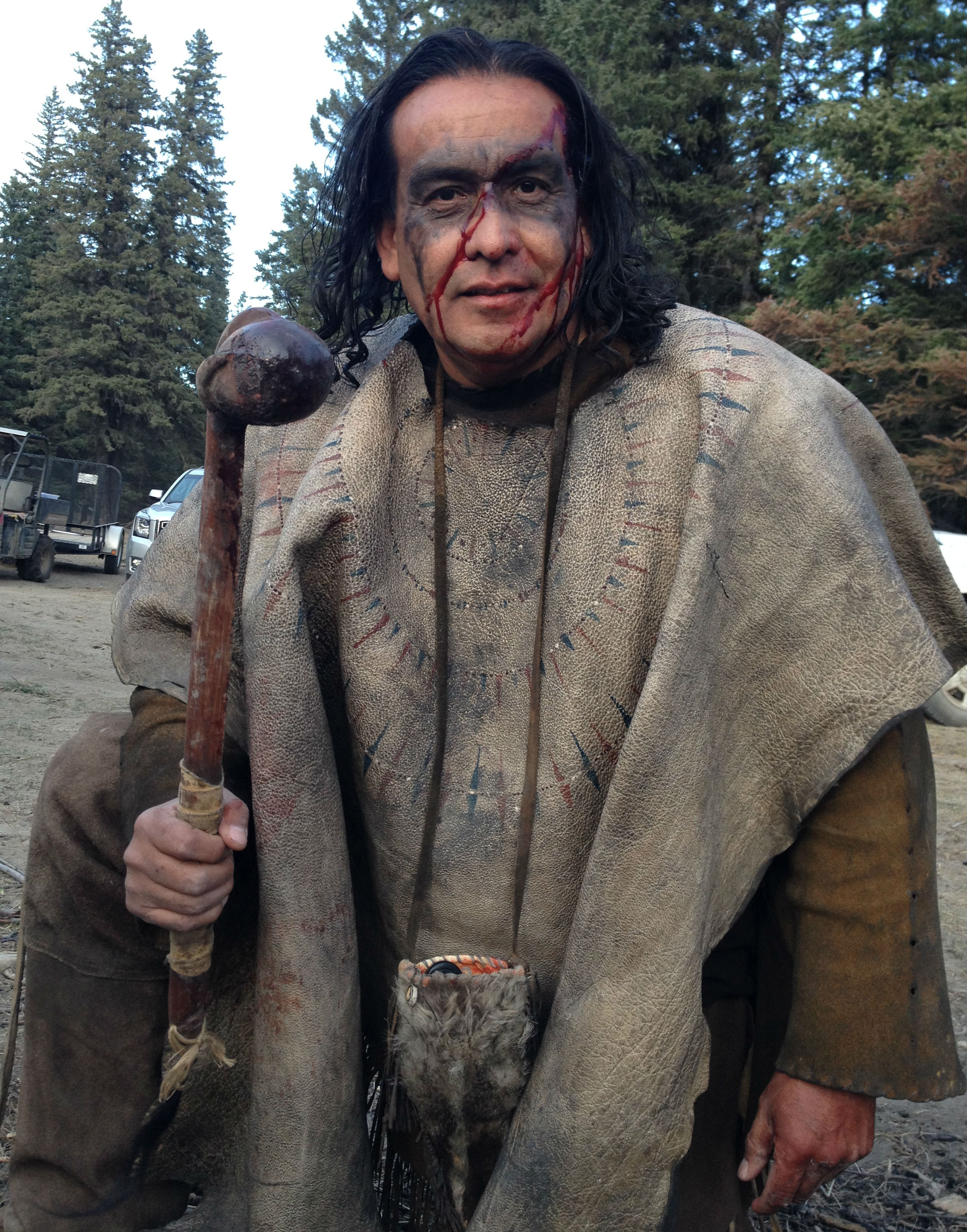 Craig Falcon in costume on the set of The Revenant