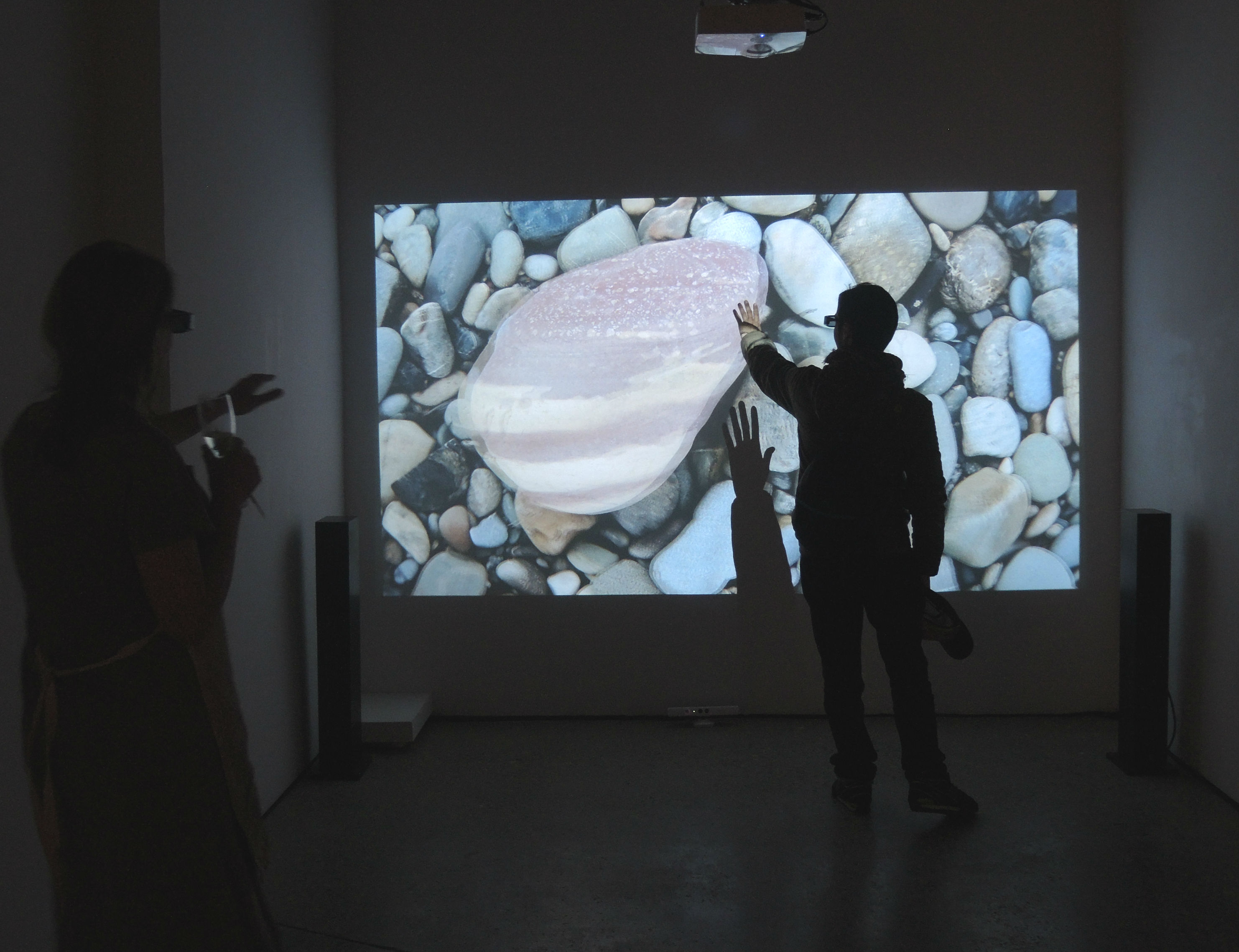 Viewers interact with Marten Berkman's piece "Hart to Heart"