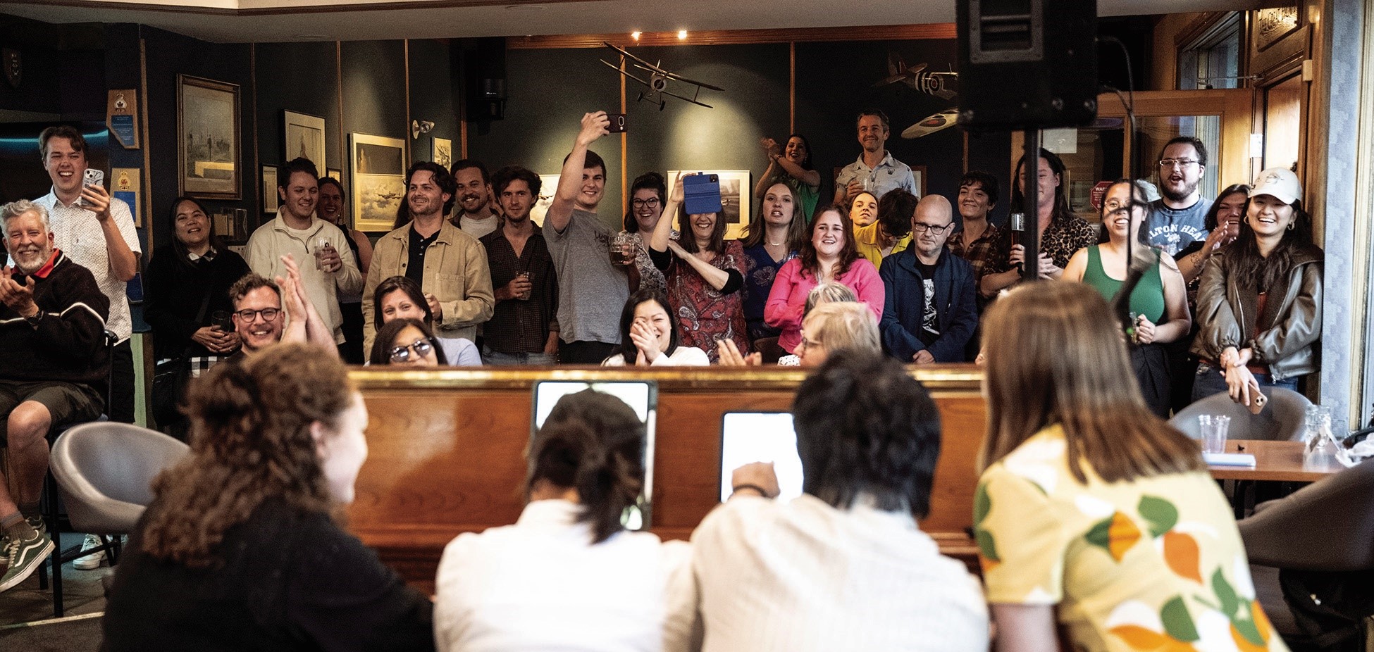 Piano players and audience