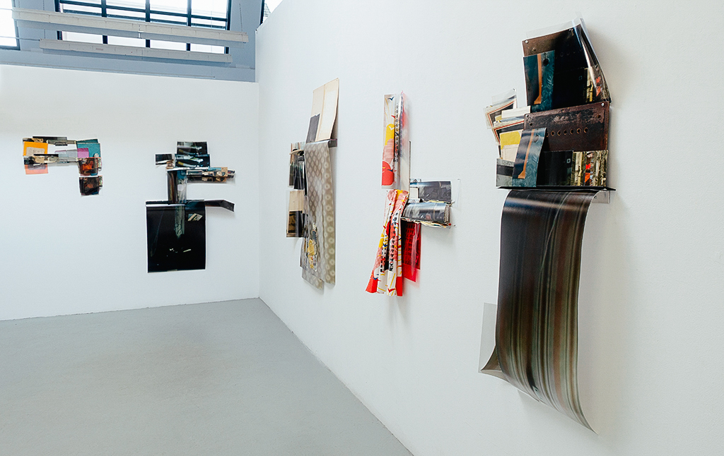 Sasha Opeiko's studio at the Banff Centre.  "Obraz, Obrez, Ostatok," 2020, Soviet-era objects and materials, inkjet prin