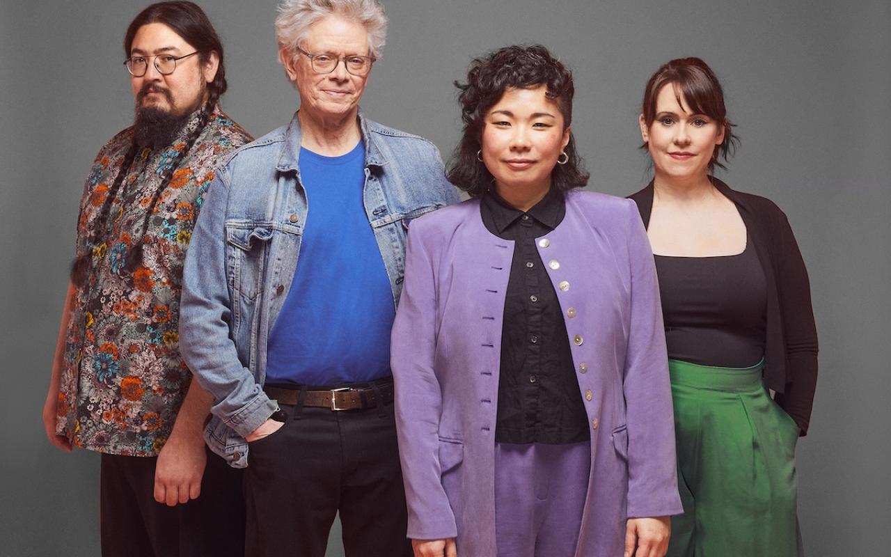 Image of the Kronos Quartet. From Left to Right: Paul Wiancko (cello), David Harrington (violin), Ayane Kozasa (viola) and Gabriela Díaz (violin). Photo Credit: Danica Taylor.