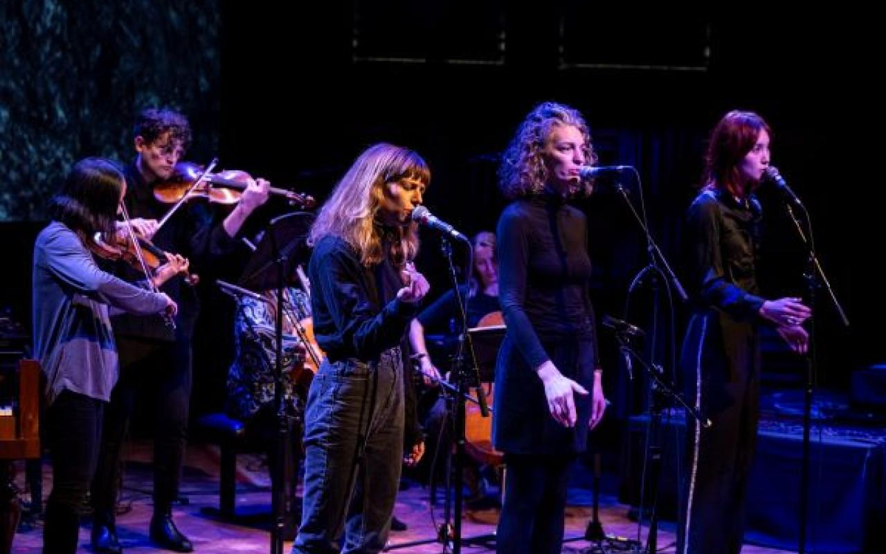 Image of Performance, Erin Propp (vocal), Kate Kurdyak(vocal), Lauren Kurdyak(vocal), Christine Choi (violin, Ryan Davis (viola), Photo by Rita Taylor