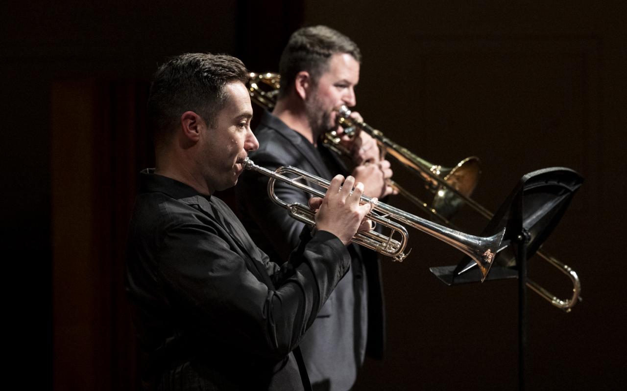 Interplay Chamber Music Concert, 2024. Joel Brennan (Trumpet) and Lee Allen (Trombone). Photo by Abigaile Edwards.