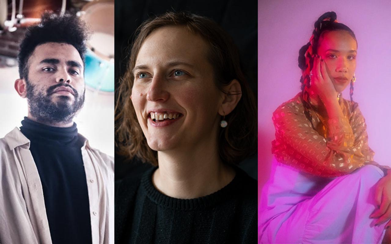 Nick Dunston, photo courtesy of the artist, Anna Webber, photo by TJ Huff, and Kalia Vandever, photo by Bao Ngo