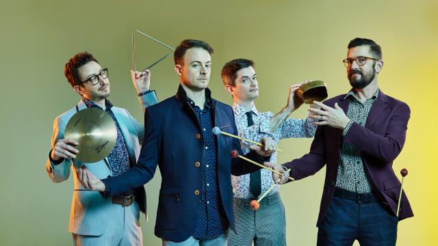 Third Coast Percussion passing instruments. Photo Credit Saverio Truglia