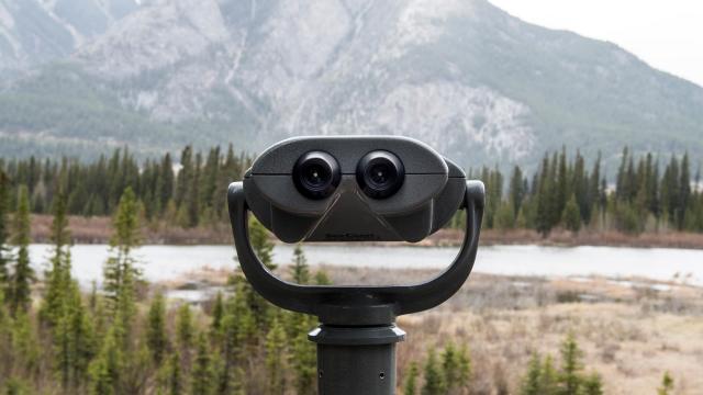 Binoculars overlooking mountains