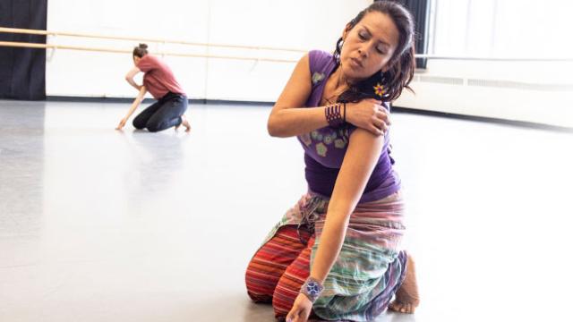 Asalia Arellano, dancer (right); and Kristy Janvier, dancer (left). Banff Centre Intercultural Indigenous Choreographers