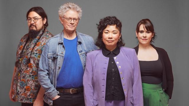 Image of the Kronos Quartet. From Left to Right: Paul Wiancko (cello), David Harrington (violin), Ayane Kozasa (viola) and Gabriela Díaz (violin). Photo Credit: Danica Taylor.