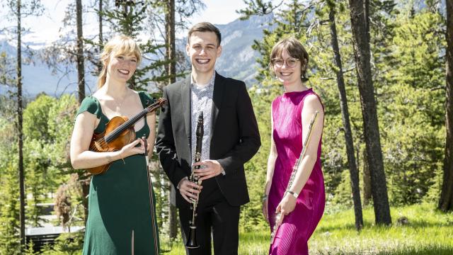 Interplay Trio: Ehrentraud Moser (violin), Alex Huyghebaert (flute), Simon Proulx (clarinet)