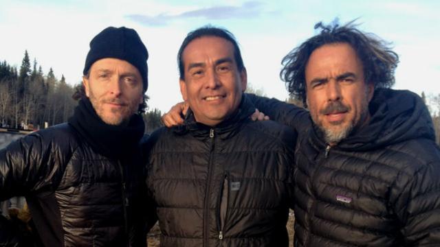Cinematographer Emmanuel "Chivo" Lubezki, Cultural Consultant Craig Falcon and Director Alejandro González Iñárritu on t