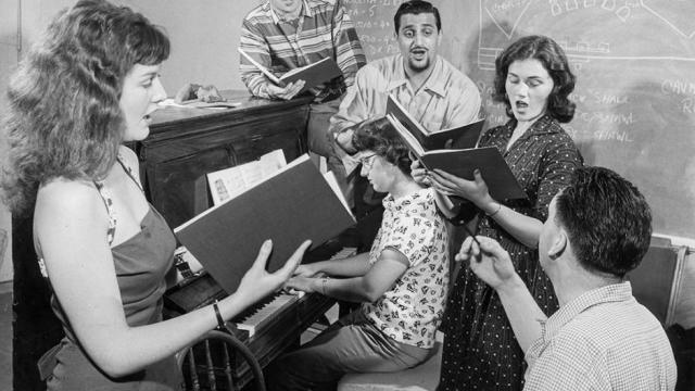 Program participants in 1957 rehearsing for a performance of Giacomo Puccini's comic one-act opera “Gianni Schicchi.” 