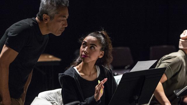 Playwright Hiro Kanagawa with performer Patricia Cerra. Photo by Jessica Wittman