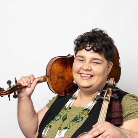 Violinist with two violins